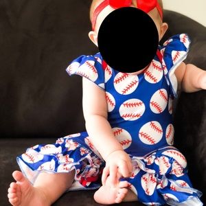 Ruffle Baseball RWB Baby Onesie